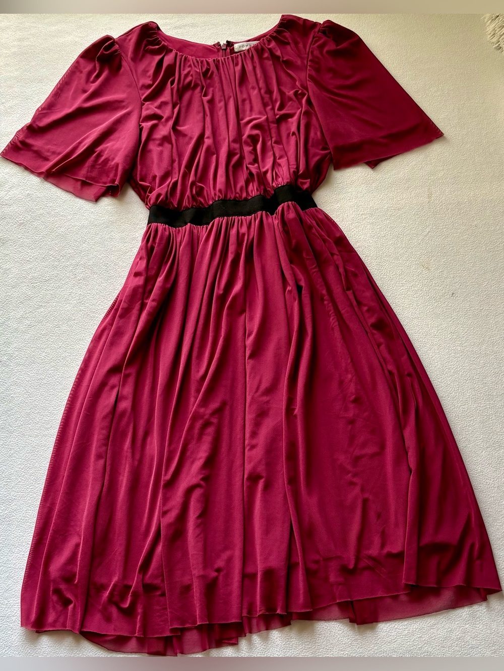 DownEast Wine Red Midi Dress with Black Stretch Waistband